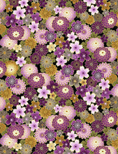 Load image into Gallery viewer, PACKED JAPANESE PURPLE FLORALS FABRIC

