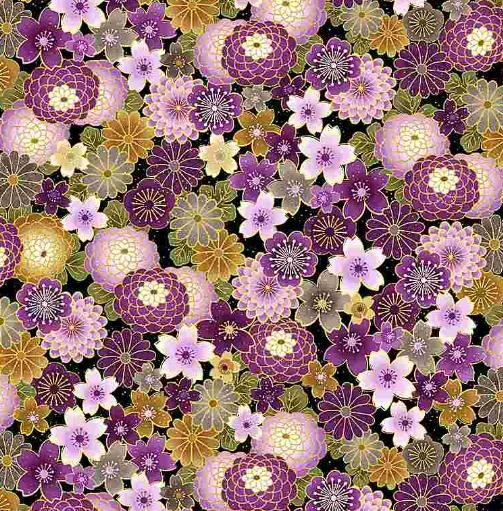 PACKED JAPANESE PURPLE FLORALS FABRIC