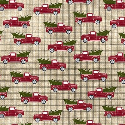 RED TRUCK HOLIDAY BEIGE FABRIC